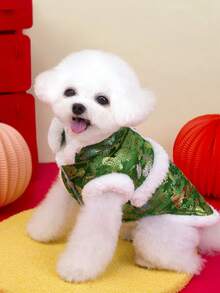 PETSIN 1pc 2 In 1 Cute Thermal Lined Warm Leash-Attached Pet Jacket For Autumn/Winter - Green - View 6