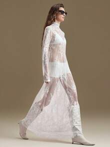 Ontre 2026春夏新款，适合5-15℃，可叠穿，现代都市风格，白色蕾丝面料，收腰修身剪裁，女士长裙，优雅百搭日常装，新款派对礼服，女士春夏连衣裙 - 白色 - 查看 6