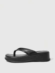 HighSole Thick-Soled High-Heeled Flip-Flops Women's Shoes Fashion New Summer Toe-Pinching Korean Sandals And Slippers - Black - View 2