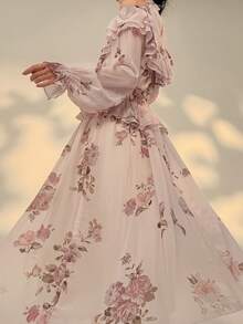 DAZY Women's Elegant Floral Ruffle Cold-Shoulder Blouse And Skirt 2-Piece Set, Spring/Summer - Pink - View 2