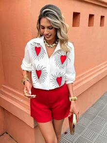 Flora Isola Flora Isola 标准尺码女士休闲爱心印花度假衬衫，春夏款 - 彩色 - 查看 4