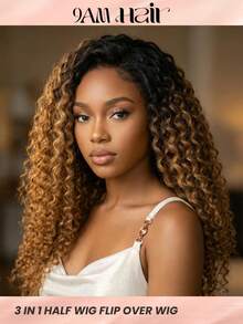 QUICK WEAR 9am Hair Store Wear Go Half Wig Pre-Styled Water Wave Ombre Brown Wig With Black Roots Flexible Fit 3 In 1 Half Wig With Drawstring Natural Hairline Seamless Beginner Friendly Wear And Go Glueless Human Hair Wig Pre-Plucked Hairline 180% Density 16-28 - S1B/4/30A - View 1