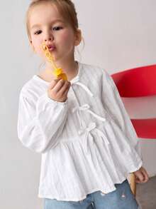 Maija Blouse à manches bouffantes avec décor papillon pour jeune fille - Blanc - Voir 1