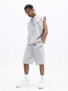 SUMWON Men's Matching Tank Top And Drawstring Shorts Set With Small Chest Logo Summer Loungewear Outfit - Grey - View 8