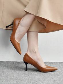 CUCCOO BIZCHIC 女士尖头高跟鞋 - 纯深棕色，复古法式风格，细跟设计，适合春季、春假、复活节、舞会等场合。 - 棕色 - 查看 3