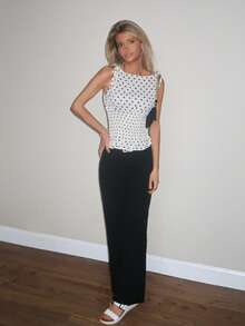 Sydney Algeri Blusa informal versátil de mujer con diseño de lunares, lazada en el hombro y cordón ajustable en la cintura, apropiada para uso diario y viajes, primavera/verano - Albaricoque - Ver 3