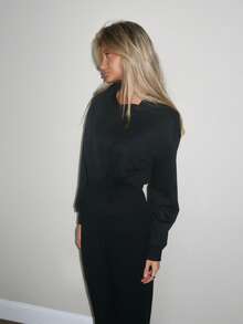 Sydney Algeri 女式棕色连帽束腰长袖运动衫，秋冬款 - 黑色 - 查看 4