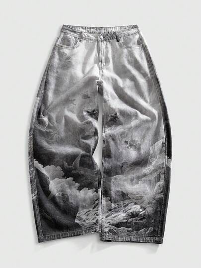 ROMWE MEN Street Life 男士数码印花中世纪图案牛仔裤