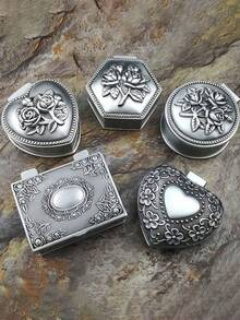 1个小型金属复古经典创意珍藏首饰盒，仿古金色，女士礼品旅行日常使用复古风格首饰收纳盒 - 彩色 - 查看 1