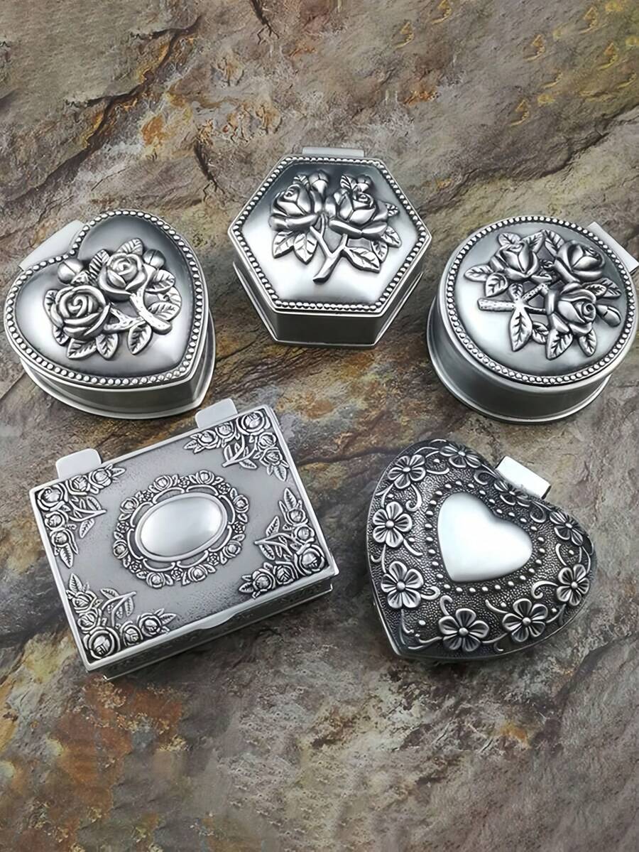 1个小型金属复古经典创意珍藏首饰盒，仿古金色，女士礼品旅行日常使用复古风格首饰收纳盒 - 彩色 - 查看 1