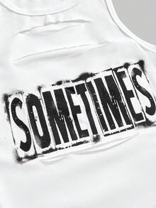 ROMWE Avant Avant "SOMETIMES" Graphic Cut-Out Women Tank Top - White - View 4