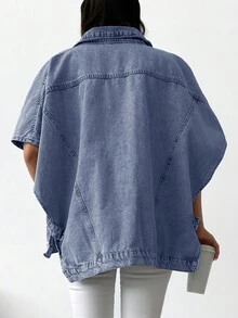Cottnline Loose-fit Casual Short Sleeve Denim Jacket - Light Wash - View 2