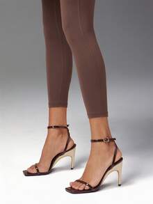 SHUZIA Women's Elegant Minimalist Square Toe Ankle Strap Stiletto Heel Sandals - Chocolate Brown - View 2
