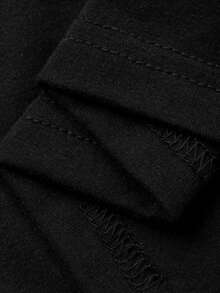 FRIFUL Women's Solid Black Sheer Lace Patchwork Loose Casual Versatile T-Shirt - Black - View 7