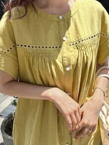 FRIFUL فستان نسائي طويل مطوي مفرغ مرفرف، كريمي أصفر، مناسب للعيد الميلاد والعطلات والعطلات الشاطئية - أصفر - مشاهدة 8