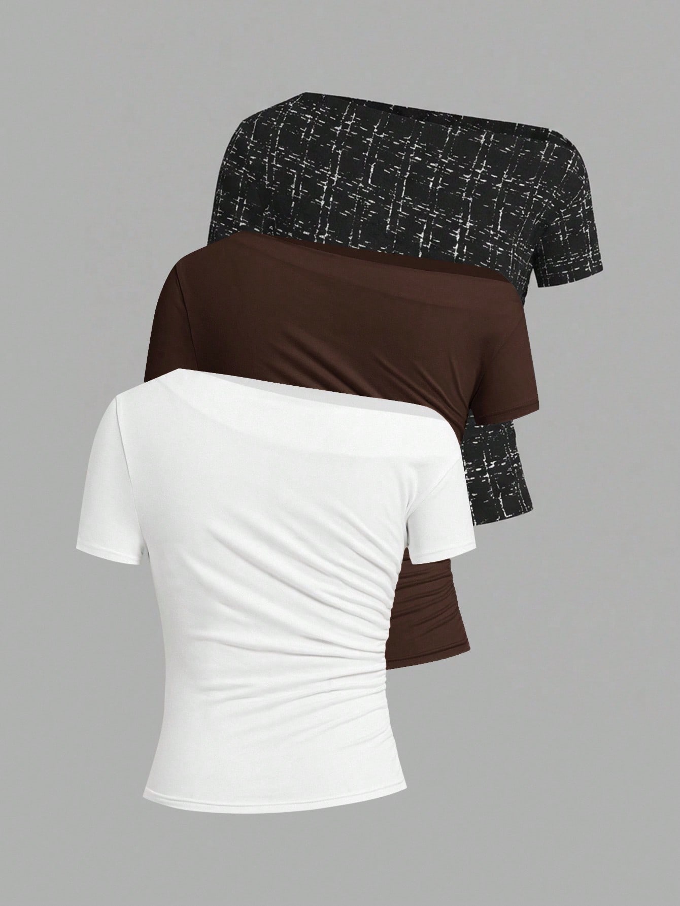 Ellevyn 3 قطع تيشيرتات نسائية بياقة غير متماثلة مط...