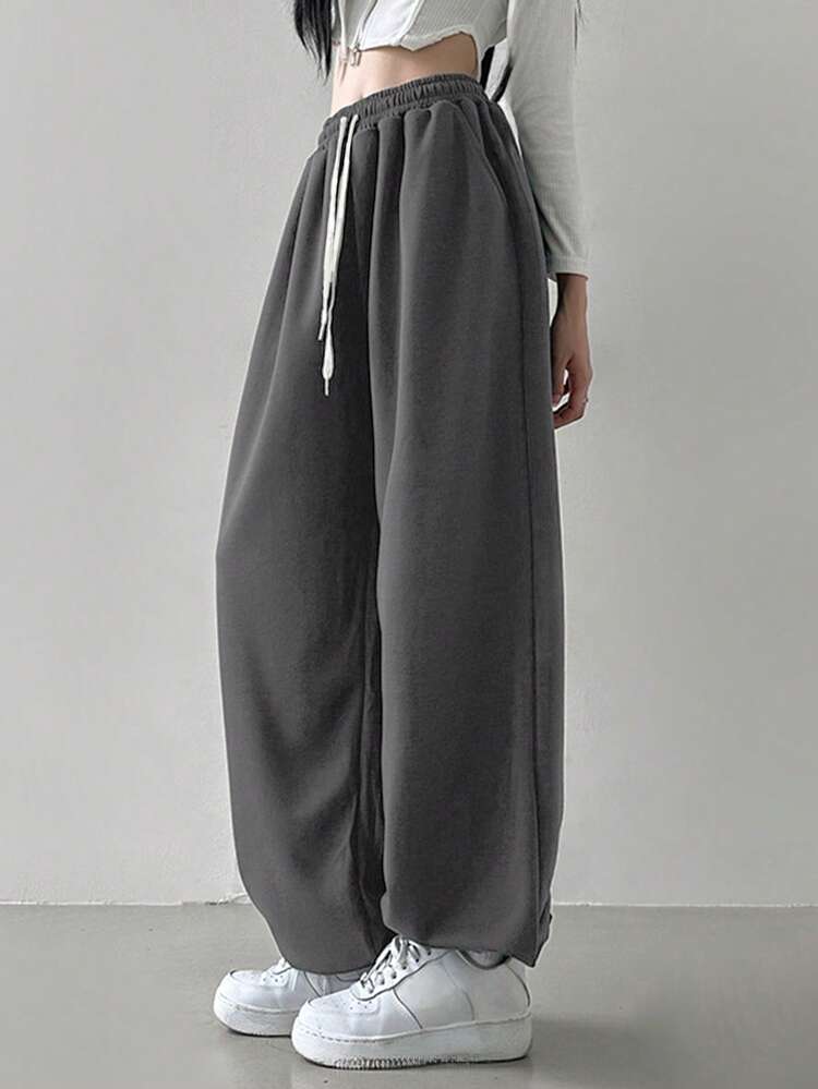 Drawstring Waist Slant Pocket Casual Sweatpants, Women Joggers