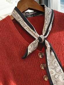 GlowEve Elegant V-Neck Sleeveless Sweater Vest With Scarf For Women, Spring/Summer - Red - View 4