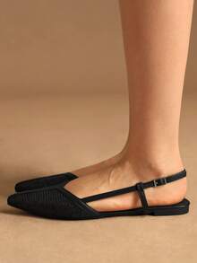 Rosivie Women's Round Toe Black Bowknot Flats, Elegant Casual French Mary Jane Breathable Woven Hollow Out Strap Retro Casual Outdoor Shoes - Black - View 3