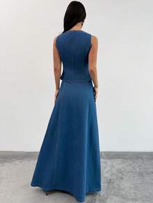 Firerie Women's Fashion Denim Vest & Skirt Set - Dark Wash - View 2