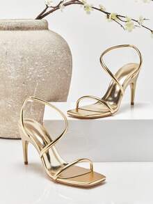 SHUZIA Women's Elegant Minimalist Square Toe Back Strap Stiletto Heel Sandals Summer Shoes - Gold - View 5