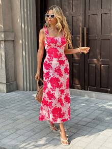 Pariaura INS Style Ruffle Strap Backless Tie Dress For Women - Red - View 2