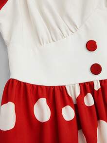 Sweetra Cute Mushroom Polka Dot Print Square Neck Mini Dress - Red - View 8
