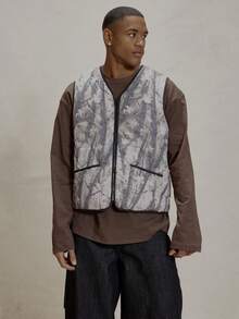 Musero Camo Dimaond Quilt Sleeveless Vest Zip Through Style Padded Gilet V Neck Neckline Winter Essentials - Multicolor - View 1