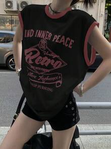 DAZY 女式夏季休闲圆领字母印花无袖背心