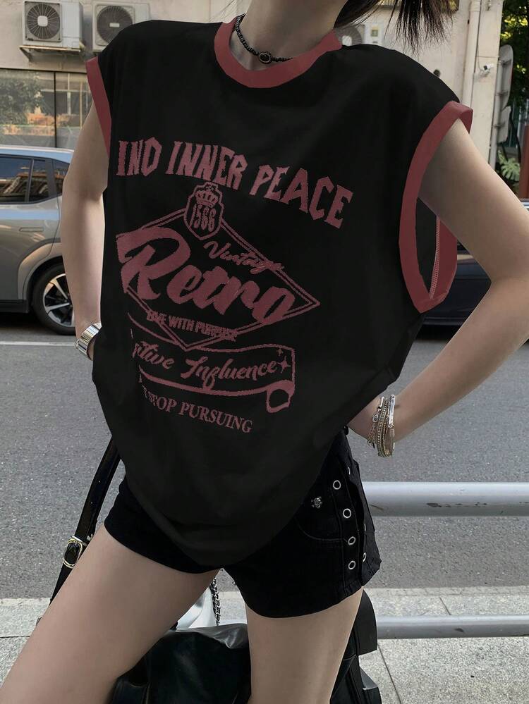 Women's Summer Casual Round Neck Letter Print Sleeveless Tank Top