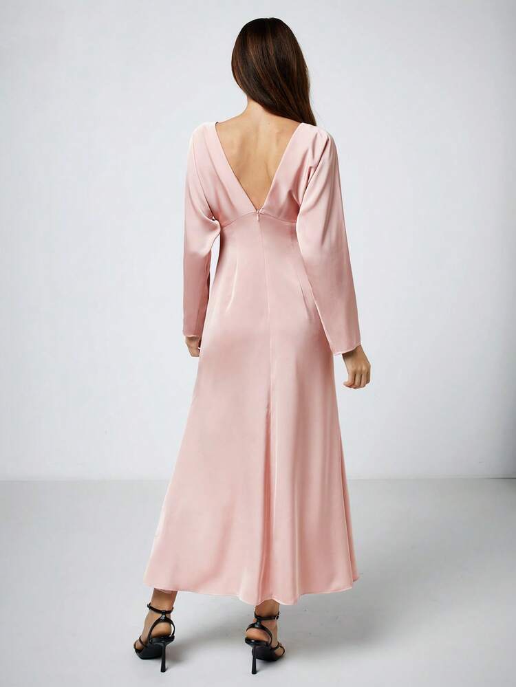 SHEIN Maija Women's Backless Long Sleeve Dress, Elegant Dress Elegant Women Dress Modest Long Dress With Sleeves