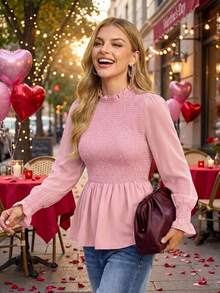 Amorya Women's Elegant New Ruffle Trim Loose Blouse, Versatile Casual Shirtcarnival Costume Women Valentine's Day  Summer Outfits  Vacation Outfits Women  Carnival Costume Pink Blouse - Pink - View 10
