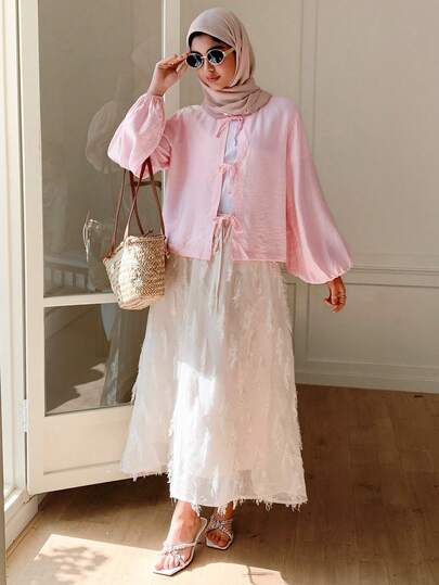 Veilorie Women's Casual Solid Color Fringe Decor Skirt