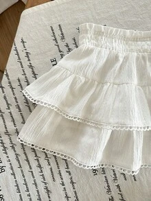 SHEIN Baby Girl All-Match, Everyday, Versatile White Woven Skirt, Ballerina Soft White Skirt - White - View 7