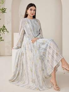 Veilorie 女士扎染印花长袖长袍连衣裙阿拉伯套装 - 彩色 - 查看 1