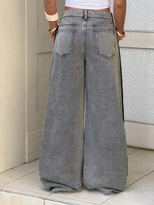 StreetHx Quần jeans ống rộng dáng suông kẻ sọc bên hông dành cho nữ - Xám - Xem 9