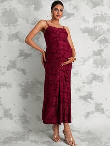 MaterniChic Maternity Burgundy Summer Elegant Formal Textured Dress,Photography Outfits Perfect For Vacation Baby Shower Party Wedding Guest Luxury Evening Dress - Burgundy - View 8