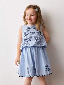 Maija Kids Young Girl Printed Woven Shirt And Skirt Casual Cute Set - Blue - View 1