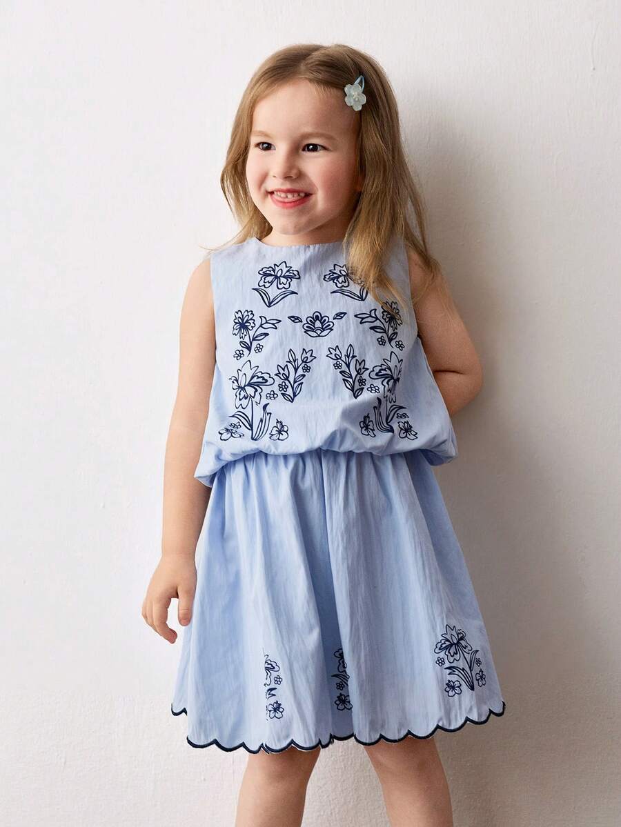 Maija Kids Young Girl Printed Woven Shirt And Skirt Casual Cute Set - Blue - View 1