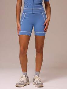 Musera Sport Pantaloncini lunghi coordinati con cuciture a contrasto, solo parte inferiore, attivi, da palestra, allenamento, casual - Blu - Visualizzare 4