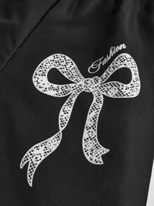 少女T恤套装，柔和配色，舒适贴身，适合上学、玩耍、旅行和日常穿着，春季必备 - 黑色 - 查看 4