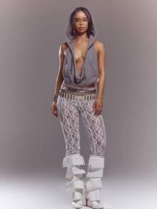 MUSERA Mid Rise Lace Capri Pants Pedal Pushers Spring Summer Cute Sexy Streetwear Night Out Ballet Sleeze - White - View 1