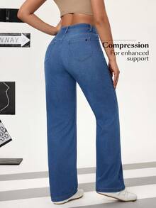 Flexra Women's Casual Straight Leg Jeans With Pockets - Blue - View 2