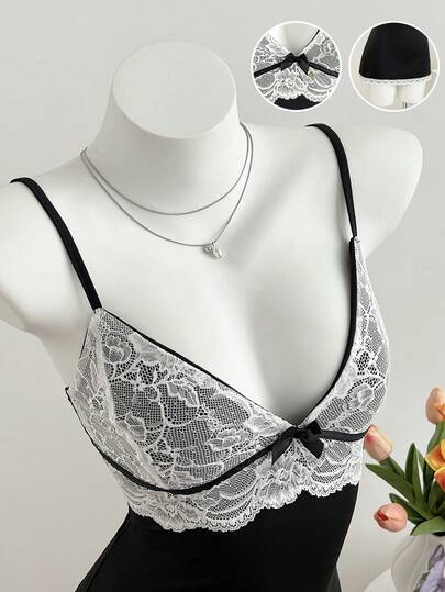 Elamini Vestido de fiesta mini con tirantes de espagueti, parches de encaje y contraste de colores para mujer