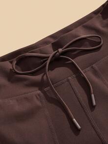 Anewsta Brown High Waist Elastic Waistband Loose Yoga Pants, Relaxed Fit Women's Workout Trousers - Coffee Brown - View 6