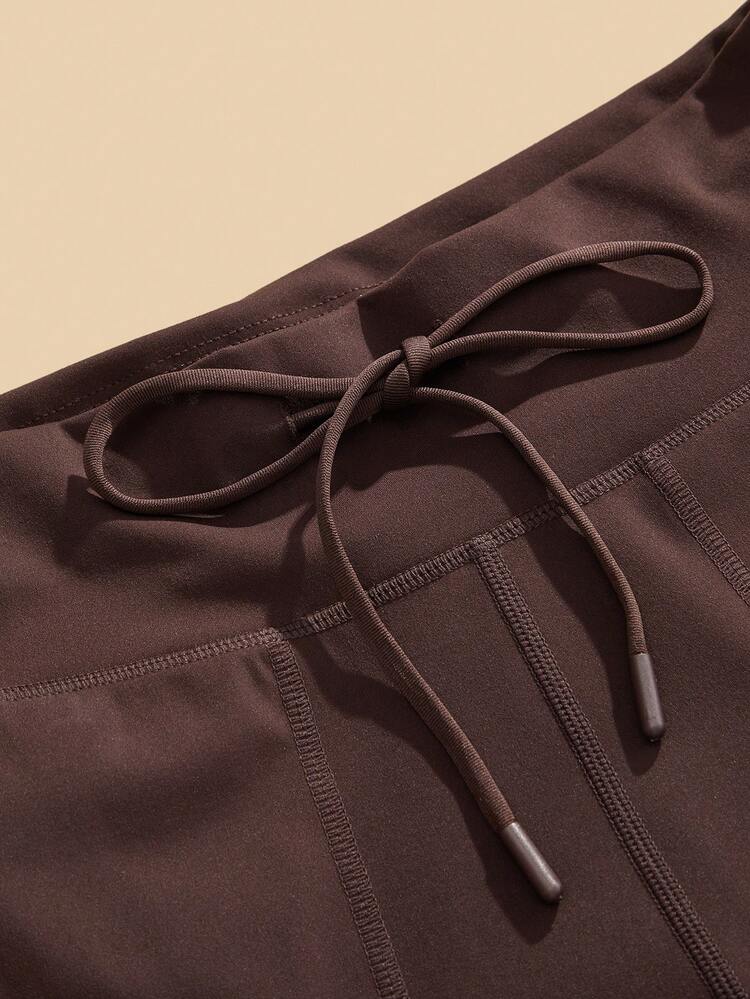 Anewsta Brown High Waist Elastic Waistband Yoga Pants, Loose Fit For Running, Workout, Casual Wear, Suitable For Spring To Summer
