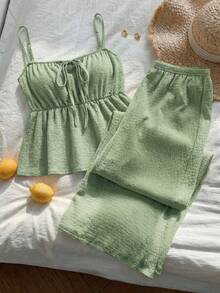 Girlism Tween Girls Tank Top Co-Ords, Casual Vacation Elastic Waist Wide Leg Pants, Fashionable For Spring/Summer - Green - View 1