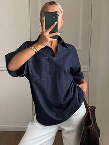 DAZY Women's Casual Loose Fit Raw Denim Jacket, New Autumn Collection - Dark Wash - View 7