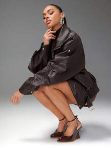 SHUZIA Ladies Peep Toe Ankle Strap Wedge Sandals - Chocolate Brown - View 6