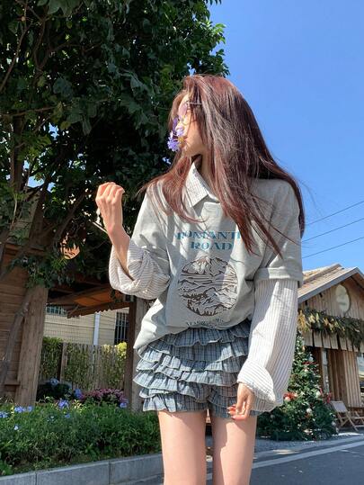 DAZY Women's New Multi-Layer Plaid Cake Puff Shorts Skirt, Skirt Pants, Skirt